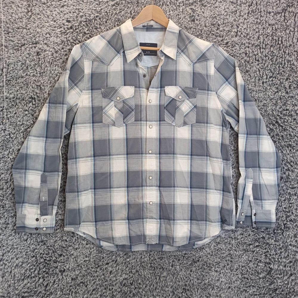 American Eagle Outfiter Shirt Men Extra Large Gray Casual Snap Down Collar Plaid
